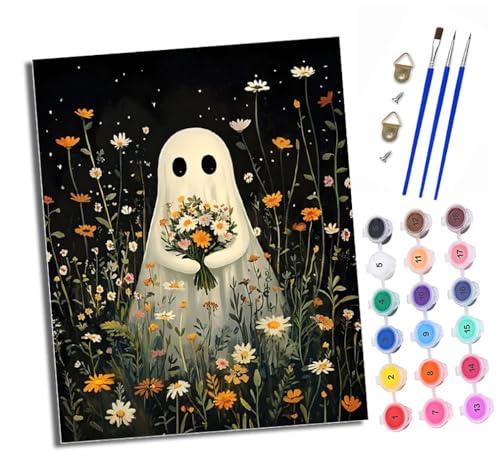 Malen Nach Zahlen Erwachsene - AnfäNger - Knitterfreie Leinwand Kleines Gespenst in den Blumen Pinsels Und Acrylfarbe - Diy Handgemalt öLgemäLde Kit Als Geschenk 40 X 50cm von XXHXIE