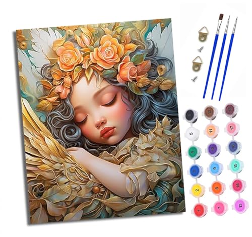Malen Nach Zahlen Erwachsene - AnfäNger - Knitterfreie Leinwand Mädchen mit goldenen Flügeln Pinsels Und Acrylfarbe - Diy Handgemalt öLgemäLde Kit Als Geschenk 40 X 50cm von XXHXIE
