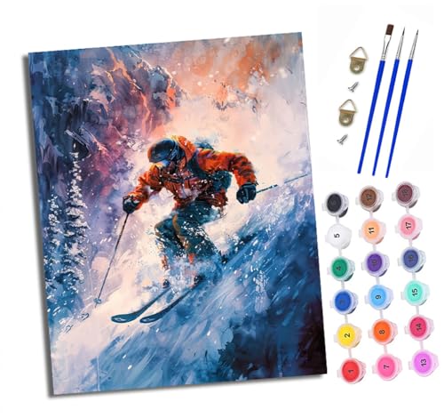 Malen Nach Zahlen Erwachsene - AnfäNger - Knitterfreie Leinwand Mann beim Skifahren Pinsels Und Acrylfarbe - Diy Handgemalt öLgemäLde Kit Als Geschenk 40 X 50cm von XXHXIE