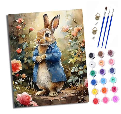 Malen Nach Zahlen Erwachsene - AnfäNger - Knitterfreie Leinwand Niedliches Kaninchen im Garten Pinsels Und Acrylfarbe - Diy Handgemalt öLgemäLde Kit Als Geschenk 40 X 50cm von XXHXIE