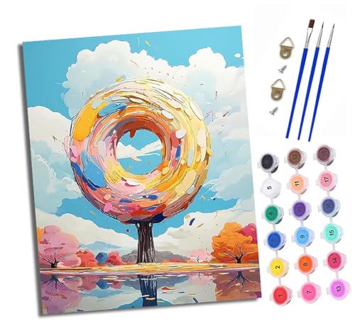 Malen Nach Zahlen Erwachsene - AnfäNger - Knitterfreie Leinwand Ringförmiger Baum Pinsels Und Acrylfarbe - Diy Handgemalt öLgemäLde Kit Als Geschenk 40 X 50cm von XXHXIE