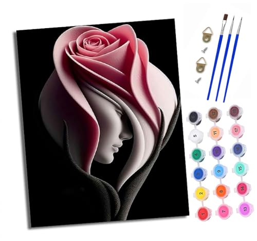 Malen Nach Zahlen Erwachsene - AnfäNger - Knitterfreie Leinwand Rosengesichtsskulptur Pinsels Und Acrylfarbe - Diy öLgemäLde Kit Als Geschenk 40 X 50cm Mit Rahmen von XXHXIE