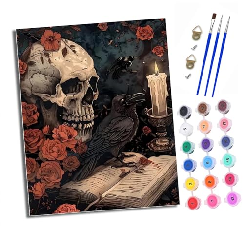 Malen Nach Zahlen Erwachsene - AnfäNger - Knitterfreie Leinwand Totenkopfkrähe und Kerze Pinsels Und Acrylfarbe - Diy Handgemalt öLgemäLde Kit Als Geschenk 40 X 50cm Malen Nach Zahlen Erwachsene - AnfäNger - Knitterfreie Leinwand Totenkopfkrähe und Kerze Pinsels Und Acrylfarbe - Diy Handgemalt öLgemäLde Kit Als Geschenk 40 X 50cm von XXHXIE