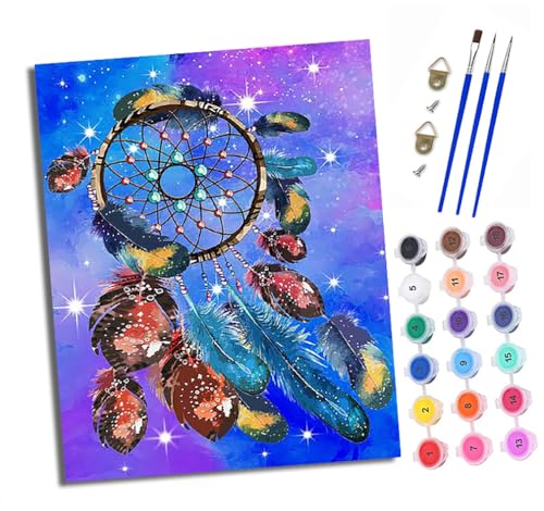 Malen Nach Zahlen Erwachsene - AnfäNger - Knitterfreie Leinwand Traumfänger-Fantasie Pinsels Und Acrylfarbe - Diy öLgemäLde Kit Als Geschenk 40 X 50cm Mit Rahmen von XXHXIE