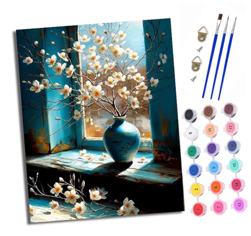 Malen Nach Zahlen Erwachsene-DIY Handgemalt Ölgemälde KitBlumen in einer Vase auf der Fensterbank für Anfänger Mit 3-Pinseln und Acrylfarbe Handgemalt öLgemäLde Kit Als Geschenk 40x50cm (Mit Rahmen) Malen Nach Zahlen Erwachsene-DIY Handgemalt Ölgemälde KitBlumen in einer Vase auf der Fensterbank für Anfänger Mit 3-Pinseln und Acrylfarbe Handgemalt öLgemäLde Kit Als Geschenk 40x50cm (Mit Rahmen) von XXHXIE