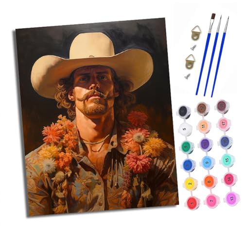 Malen Nach Zahlen Erwachsene-DIY Handgemalt Ölgemälde KitCowboyhut mit Blumenmuster für Herren für Anfänger Mit 3-Pinseln und Acrylfarbe Handgemalt öLgemäLde Kit Als Geschenk 40x50cm (Rahmenlos) von XXHXIE