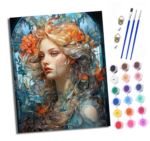 Malen Nach Zahlen Erwachsene-DIY Handgemalt Ölgemälde KitDie Verschmelzung von Blumen und Haaren für Anfänger Mit 3-Pinseln und Acrylfarbe Handgemalt öLgemäLde Kit Als Geschenk 40x50cm (Rahmenlos) von XXHXIE