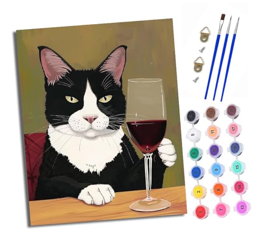 Malen Nach Zahlen Erwachsene-DIY Handgemalt Ölgemälde KitSchwarz-weiße Katze, die ein Glas erhebt für Anfänger Mit 3-Pinseln und Acrylfarbe Handgemalt öLgemäLde Kit Als Geschenk 40x50cm (Rahmenlos) Malen Nach Zahlen Erwachsene-DIY Handgemalt Ölgemälde KitSchwarz-weiße Katze, die ein Glas erhebt für Anfänger Mit 3-Pinseln und Acrylfarbe Handgemalt öLgemäLde Kit Als Geschenk 40x50cm (Rahmenlos) von XXHXIE