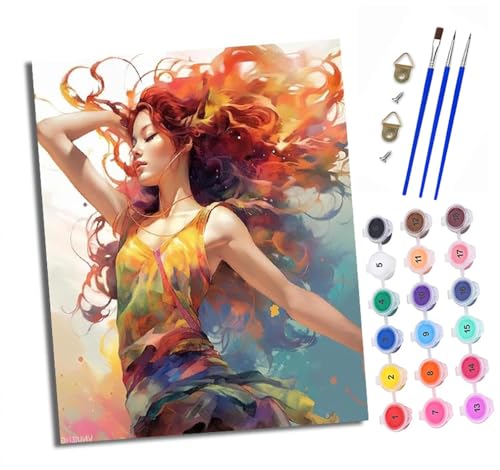 Malen Nach Zahlen Erwachsene Handgemalt Ölgemälde KitRhythmische Bewegung einer Frau mit bunten Haaren für Anfänger Mit 3-Pinseln und Acrylfarbe Handgemalt öLgemäLde Kit Als Geschenk(Rahmenlos) von XXHXIE
