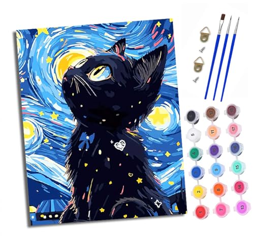 Malen nach Zahlen DIY Handgemalt Ölgemälde Set für Anfänger und Jugendliche Abstrakter Sternenhimmel der schwarzen Katze Pinsel und Acrylfarbe Mit Rahmen ideal als Geschenk oder zur Heimdekoration Malen nach Zahlen DIY Handgemalt Ölgemälde Set für Anfänger und Jugendliche Abstrakter Sternenhimmel der schwarzen Katze Pinsel und Acrylfarbe Mit Rahmen ideal als Geschenk oder zur Heimdekoration von XXHXIE