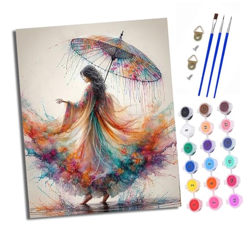 Malen nach Zahlen DIY Handgemalt Ölgemälde Set für Anfänger und Jugendliche Bunte Frau mit einem Regenschirm Pinsel und Acrylfarbe 40x50 cm Mit Rahmen ideal als Geschenk oder zur Heimdekoration Malen nach Zahlen DIY Handgemalt Ölgemälde Set für Anfänger und Jugendliche Bunte Frau mit einem Regenschirm Pinsel und Acrylfarbe 40x50 cm Mit Rahmen ideal als Geschenk oder zur Heimdekoration von XXHXIE