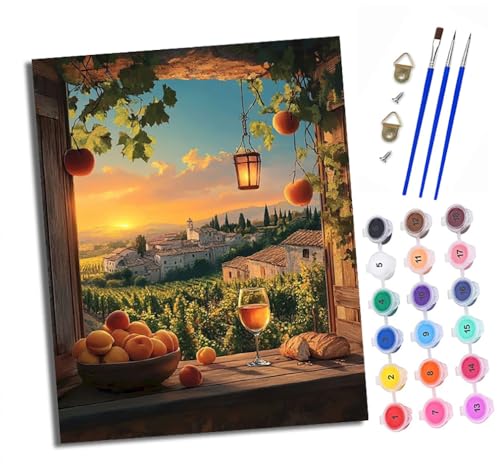 Malen nach Zahlen Erwachsene Abendessen am Fenster DIY Handgemalt Ölgemälde Kit Paint by Numbers Adult Mit 3 - Pinseln und Acrylfarbe Knitterfreie Leinwand set - 40 X 50 CM von XXHXIE