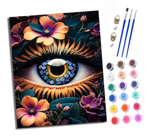Malen nach Zahlen Erwachsene Augen aus Blumen DIY Handgemalt Ölgemälde Kit Paint by Numbers Adult Mit 3 - Pinseln und Acrylfarbe Knitterfreie Leinwand set - 40 X 50 CM von XXHXIE