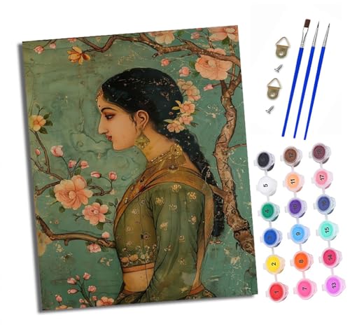 Malen nach Zahlen Erwachsene Blumen Indisches Mädchen DIY Handgemalt Ölgemälde Kit Paint by Numbers Adult Mit 3 - Pinseln und Acrylfarbe Knitterfreie Leinwand set - 40 X 50 CM von XXHXIE