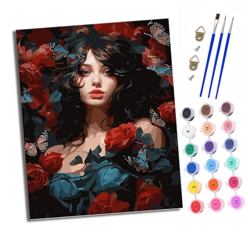 Malen nach Zahlen Erwachsene Blumen Rose Schönheit DIY Handgemalt Ölgemälde Kit Paint by Numbers Adult Mit 3 - Pinseln und Acrylfarbe Knitterfreie Leinwand set - 40 X 50 CM von XXHXIE