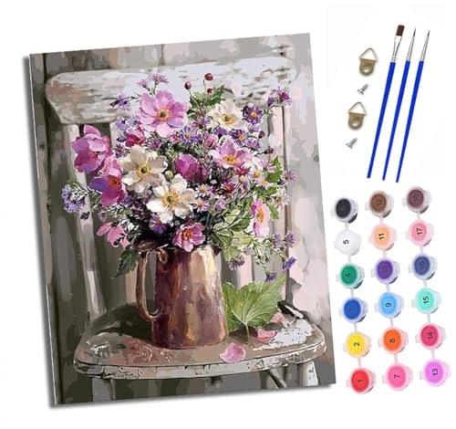 Malen nach Zahlen Erwachsene Blumen im Kessel DIY Handgemalt Ölgemälde Kit Paint by Numbers Adult Mit 3 - Pinseln und Acrylfarbe knitterfreie leinwand Kit - 40 X 50 CM von XXHXIE