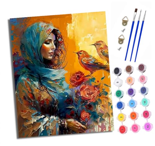 Malen nach Zahlen Erwachsene Blumen und Vögel Schönheit DIY Handgemalt Ölgemälde Kit Paint by Numbers Adult Mit 3 - Pinseln und Acrylfarbe Knitterfreie Leinwand set - 40 X 50 CM von XXHXIE