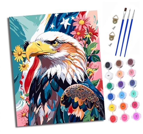 Malen nach Zahlen Erwachsene Blumen und Weißkopfseeadler DIY Handgemalt Ölgemälde Kit Paint by Numbers Adult Mit 3 - Pinseln und Acrylfarbe knitterfreie leinwand Kit - 40 X 50 CM von XXHXIE