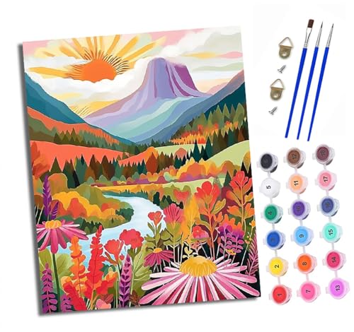 Malen nach Zahlen Erwachsene Blumenmeer in den Bergen von Rizhao DIY Handgemalt Ölgemälde Kit Paint by Numbers Adult Mit 3 - Pinseln und Acrylfarbe Knitterfreie Leinwand set - 40 X 50 CM von XXHXIE