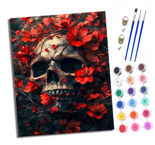 Malen nach Zahlen Erwachsene Blumenrankenschädel DIY Handgemalt Ölgemälde Kit Paint by Numbers Adult Mit 3 - Pinseln und Acrylfarbe knitterfreie leinwand Kit - 40 X 50 CM Malen nach Zahlen Erwachsene Blumenrankenschädel DIY Handgemalt Ölgemälde Kit Paint by Numbers Adult Mit 3 - Pinseln und Acrylfarbe knitterfreie leinwand Kit - 40 X 50 CM von XXHXIE