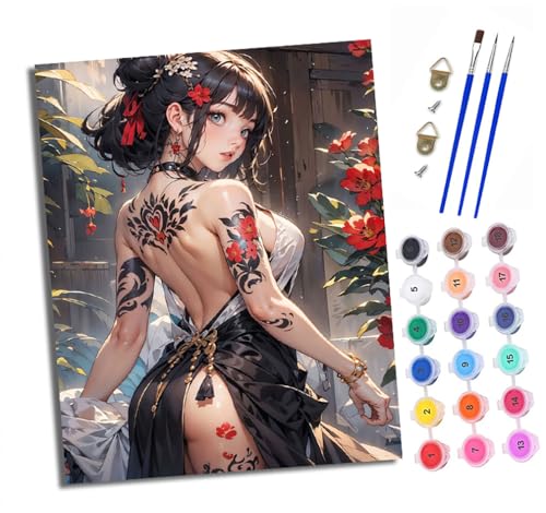 Malen nach Zahlen Erwachsene Blumenschatten Tattoo Mädchen DIY Handgemalt Ölgemälde Kit Paint by Numbers Adult Mit 3 - Pinseln und Acrylfarbe Knitterfreie Leinwand set - 40 X 50 CM von XXHXIE