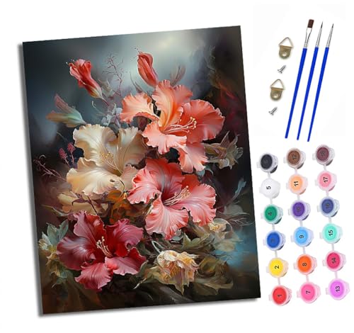 Malen nach Zahlen Erwachsene Bunte Blumen DIY Handgemalt Ölgemälde Kit Paint by Numbers Adult Mit 3 - Pinseln und Acrylfarbe knitterfreie leinwand Kit - 40 X 50 CM von XXHXIE