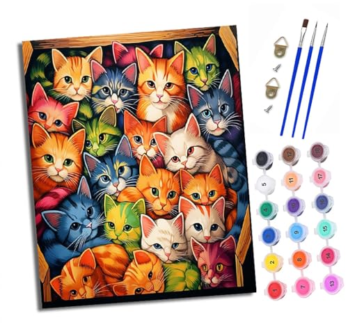 Malen nach Zahlen Erwachsene Bunte Katzen spielen zusammen DIY Handgemalt Ölgemälde Kit Paint by Numbers Adult Mit 3 - Pinseln und Acrylfarbe Knitterfreie Leinwand set - 40 X 50 CM von XXHXIE