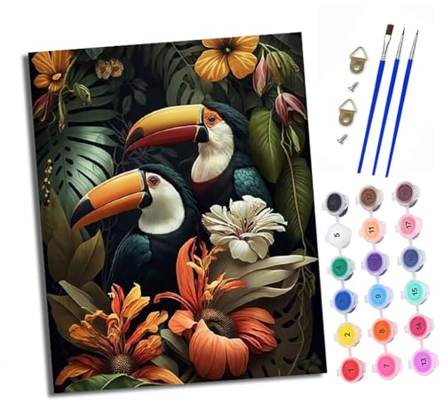 Malen nach Zahlen Erwachsene Bunter Tukan DIY Handgemalt Ölgemälde Kit Paint by Numbers Adult Mit 3 - Pinseln und Acrylfarbe Knitterfreie Leinwand set - 40 X 50 CM von XXHXIE