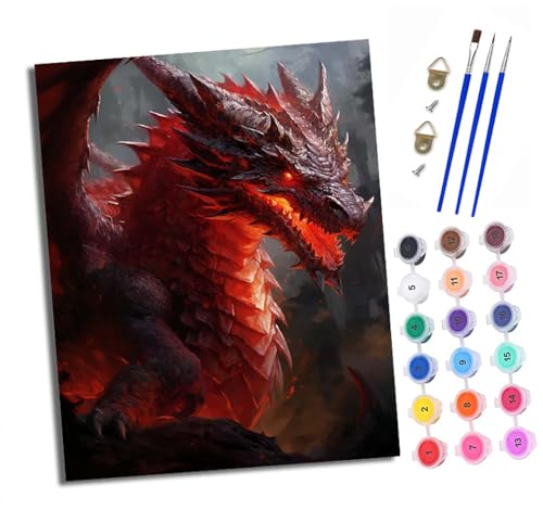 Malen nach Zahlen Erwachsene Drache in Flammen DIY Handgemalt Ölgemälde Kit Paint by Numbers Adult Mit 3 - Pinseln und Acrylfarbe Knitterfreie Leinwand set - 40 X 50 CM von XXHXIE