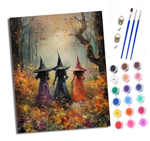 Malen nach Zahlen Erwachsene Drei Hexen im Wald DIY Handgemalt Ölgemälde Kit Paint by Numbers Adult Mit 3 - Pinseln und Acrylfarbe knitterfreie leinwand Kit - 40 X 50 CM von XXHXIE