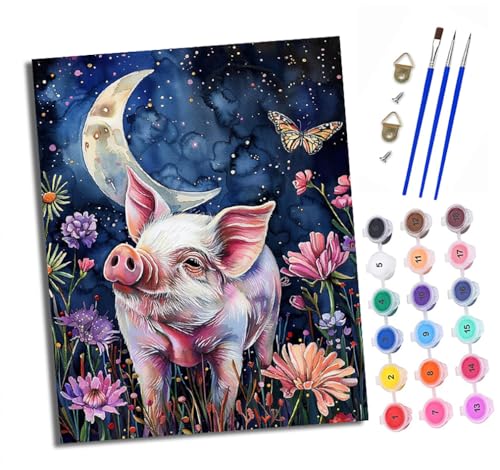 Malen nach Zahlen Erwachsene Ferkel unter den Blumen DIY Handgemalt Ölgemälde Kit Paint by Numbers Adult Mit 3 - Pinseln und Acrylfarbe knitterfreie leinwand Kit - 40 X 50 CM von XXHXIE