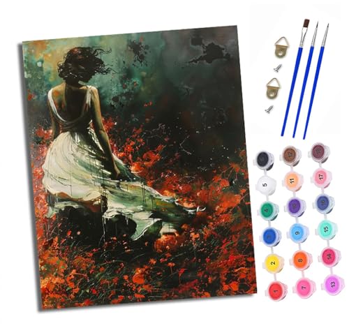 Malen nach Zahlen Erwachsene Flammenmädchen zurück DIY Handgemalt Ölgemälde Kit Mit 3 - Pinseln und Acrylfarbe knitterfreie leinwand Kit - 40 X 50 CM Mit Rahmen von XXHXIE