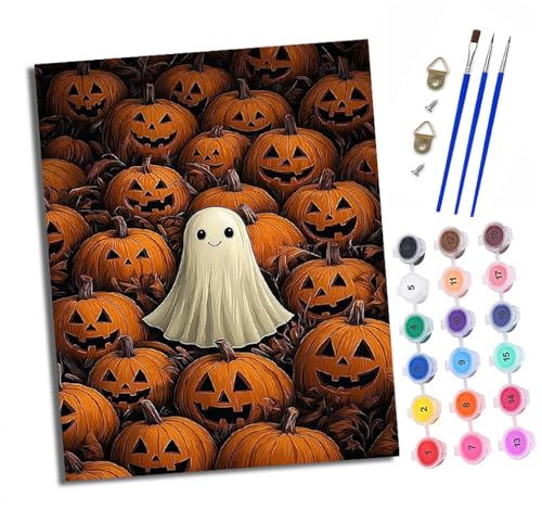 Malen nach Zahlen Erwachsene Geist im Kürbis DIY Handgemalt Ölgemälde Kit Paint by Numbers Adult Mit 3 - Pinseln und Acrylfarbe knitterfreie leinwand Kit - 40 X 50 CM von XXHXIE