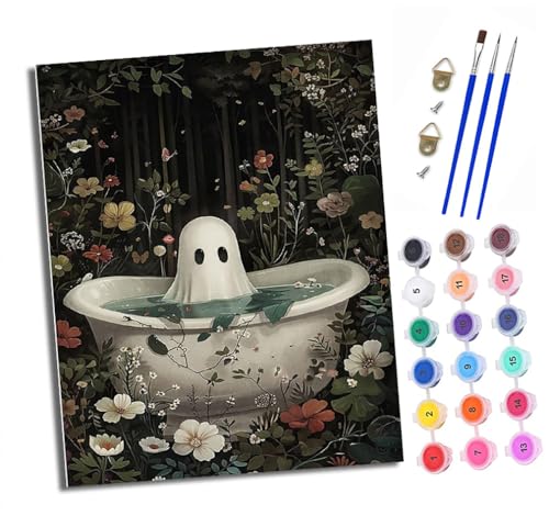 Malen nach Zahlen Erwachsene Geisterbadewanne zwischen Blumen DIY Handgemalt Ölgemälde Kit Paint by Numbers Adult Mit 3 - Pinseln und Acrylfarbe knitterfreie leinwand Kit - 40 X 50 CM von XXHXIE