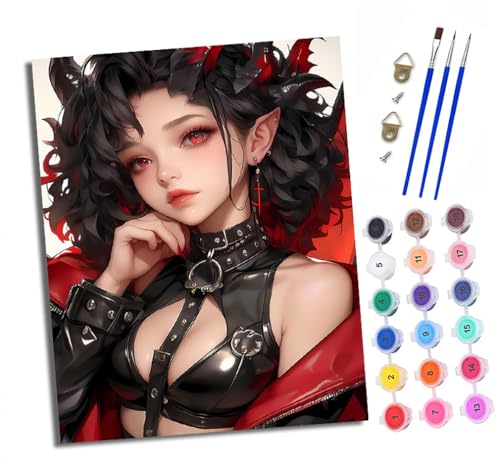 Malen nach Zahlen Erwachsene Gothic-Mädchen DIY Handgemalt Ölgemälde Kit Mit 3 - Pinseln und Acrylfarbe knitterfreie leinwand Kit - 40 X 50 CM Mit Rahmen von XXHXIE
