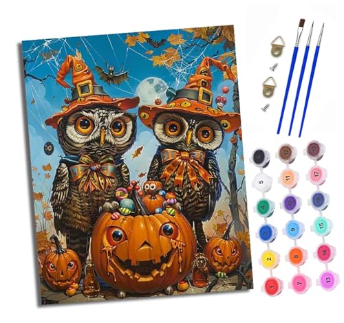 Malen nach Zahlen Erwachsene Halloween-Eule DIY Handgemalt Ölgemälde Kit Paint by Numbers Adult Mit 3 - Pinseln und Acrylfarbe knitterfreie leinwand Kit - 40 X 50 CM Malen nach Zahlen Erwachsene Halloween-Eule DIY Handgemalt Ölgemälde Kit Paint by Numbers Adult Mit 3 - Pinseln und Acrylfarbe knitterfreie leinwand Kit - 40 X 50 CM von XXHXIE