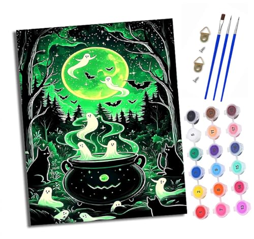 Malen nach Zahlen Erwachsene Halloween Geisterkessel DIY Handgemalt Ölgemälde Kit Paint by Numbers Adult Mit 3 - Pinseln und Acrylfarbe knitterfreie leinwand Kit - 40 X 50 CM von XXHXIE