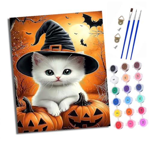 Malen nach Zahlen Erwachsene Halloween-Kätzchen DIY Handgemalt Ölgemälde Kit Paint by Numbers Adult Mit 3 - Pinseln und Acrylfarbe knitterfreie leinwand Kit - 40 X 50 CM Malen nach Zahlen Erwachsene Halloween-Kätzchen DIY Handgemalt Ölgemälde Kit Paint by Numbers Adult Mit 3 - Pinseln und Acrylfarbe knitterfreie leinwand Kit - 40 X 50 CM von XXHXIE