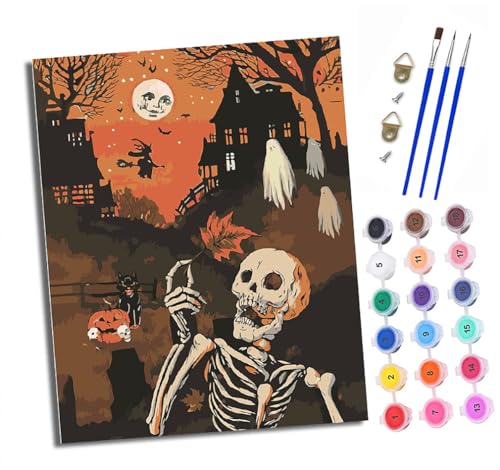 Malen nach Zahlen Erwachsene Halloween-Skelett DIY Handgemalt Ölgemälde Kit Paint by Numbers Adult Mit 3 - Pinseln und Acrylfarbe knitterfreie leinwand Kit - 40 X 50 CM Malen nach Zahlen Erwachsene Halloween-Skelett DIY Handgemalt Ölgemälde Kit Paint by Numbers Adult Mit 3 - Pinseln und Acrylfarbe knitterfreie leinwand Kit - 40 X 50 CM von XXHXIE