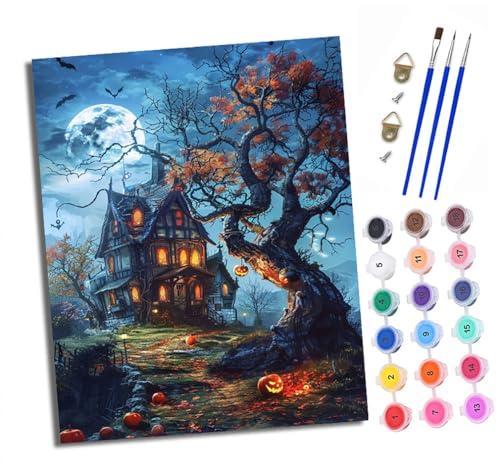 Malen nach Zahlen Erwachsene Halloween-Spukhaus DIY Handgemalt Ölgemälde Kit Paint by Numbers Adult Mit 3 - Pinseln und Acrylfarbe knitterfreie leinwand Kit - 40 X 50 CM Malen nach Zahlen Erwachsene Halloween-Spukhaus DIY Handgemalt Ölgemälde Kit Paint by Numbers Adult Mit 3 - Pinseln und Acrylfarbe knitterfreie leinwand Kit - 40 X 50 CM von XXHXIE