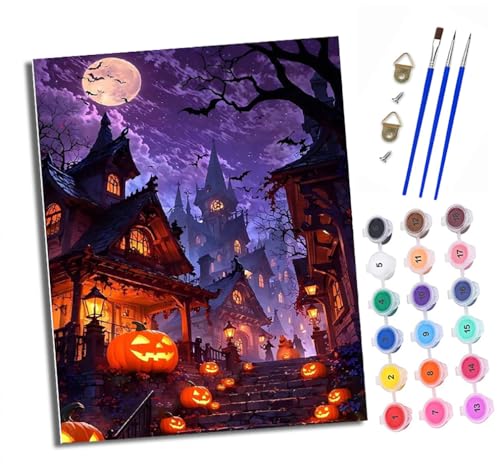 Malen nach Zahlen Erwachsene Halloween-Stadt DIY Handgemalt Ölgemälde Kit Paint by Numbers Adult Mit 3 - Pinseln und Acrylfarbe knitterfreie leinwand Kit - 40 X 50 CM Malen nach Zahlen Erwachsene Halloween-Stadt DIY Handgemalt Ölgemälde Kit Paint by Numbers Adult Mit 3 - Pinseln und Acrylfarbe knitterfreie leinwand Kit - 40 X 50 CM von XXHXIE