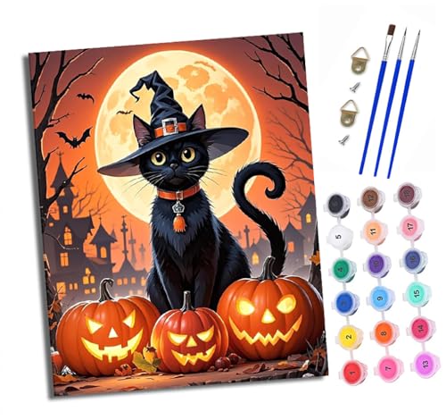 Malen nach Zahlen Erwachsene Halloween schwarze Katze DIY Handgemalt Ölgemälde Kit Paint by Numbers Adult Mit 3 - Pinseln und Acrylfarbe Knitterfreie Leinwand set - 40 X 50 CM Malen nach Zahlen Erwachsene Halloween schwarze Katze DIY Handgemalt Ölgemälde Kit Paint by Numbers Adult Mit 3 - Pinseln und Acrylfarbe Knitterfreie Leinwand set - 40 X 50 CM von XXHXIE