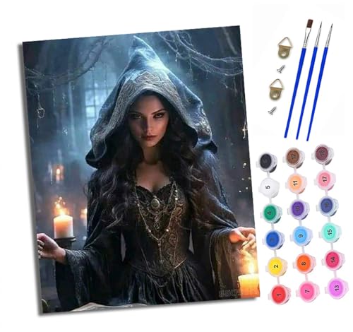 Malen nach Zahlen Erwachsene Hexe hält eine Kerze DIY Handgemalt Ölgemälde Kit Mit 3 - Pinseln und Acrylfarbe Knitterfreie Leinwand set - 40 X 50 CM Mit Rahmen von XXHXIE