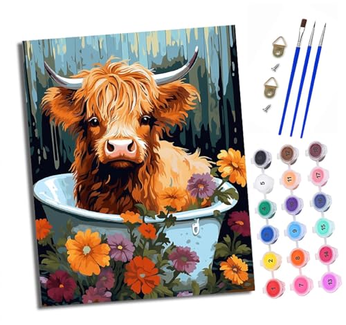 Malen nach Zahlen Erwachsene Kalb in der Badewanne DIY Handgemalt Ölgemälde Kit Paint by Numbers Adult Mit 3 - Pinseln und Acrylfarbe knitterfreie leinwand Kit - 40 X 50 CM von XXHXIE