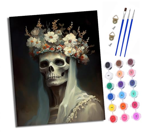 Malen nach Zahlen Erwachsene Kranz Hochzeit Totenkopf DIY Handgemalt Ölgemälde Kit Paint by Numbers Adult Mit 3 - Pinseln und Acrylfarbe Knitterfreie Leinwand set - 40 X 50 CM von XXHXIE
