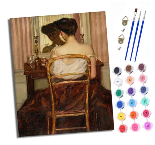 Malen nach Zahlen Erwachsene Mädchen im Schminkspiegel DIY Handgemalt Ölgemälde Kit Paint by Numbers Adult Mit 3 - Pinseln und Acrylfarbe Knitterfreie Leinwand set - 40 X 50 CM von XXHXIE