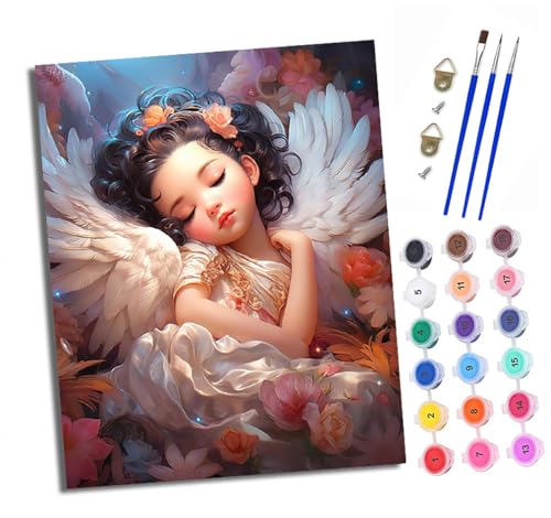 Malen nach Zahlen Erwachsene Mädchen umgeben von Blumen DIY Handgemalt Ölgemälde Kit Paint by Numbers Adult Mit 3 - Pinseln und Acrylfarbe Knitterfreie Leinwand set - 40 X 50 CM von XXHXIE