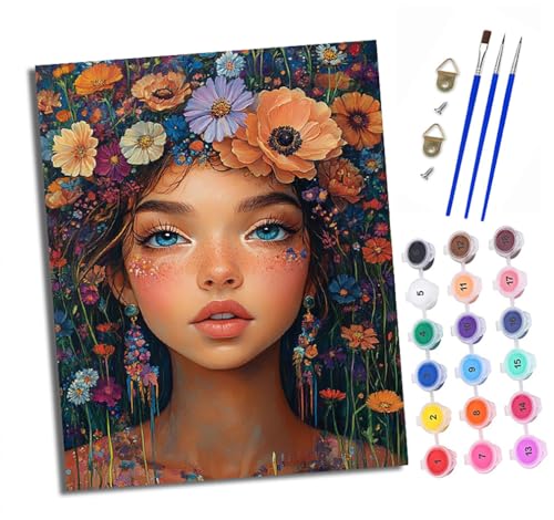 Malen nach Zahlen Erwachsene Mädchen unter Blumen DIY Handgemalt Ölgemälde Kit Mit 3 - Pinseln und Acrylfarbe knitterfreie leinwand Kit - 40 X 50 CM Mit Rahmen von XXHXIE