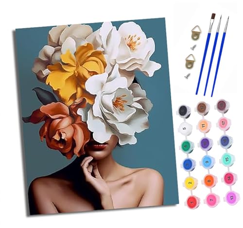 Malen nach Zahlen Erwachsene Menschen mit gelben und weißen Blumen die ihre Gesichter bedecken Handgemalt Ölgemälde Kit Paint by Numbers Adult Mit 3 - Pinseln und Acrylfarbe knitterfreie leinwand Kit von XXHXIE