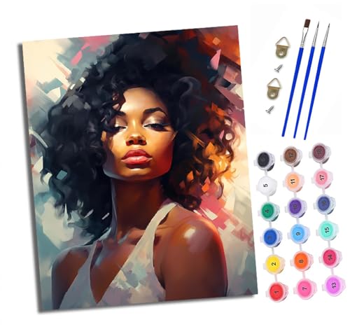 Malen nach Zahlen Erwachsene Porträt einer Frau mit lockigem Haar DIY Handgemalt Ölgemälde Kit Paint by Numbers Adult Mit 3 - Pinseln und Acrylfarbe Knitterfreie Leinwand set - 40 X 50 CM von XXHXIE